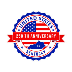 250 Years American Freedom Emblem, Kentucky vector Badge with small state map