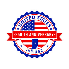 250 Years American Freedom Emblem, Indiana vector Badge with small state map