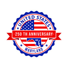 250 Years American Freedom Emblem, Maryland vector Badge with small state map