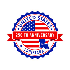 250 Years American Freedom Emblem, Louisiana vector Badge with small state map
