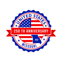 250 Years American Freedom Emblem, Missouri vector Badge with small state map