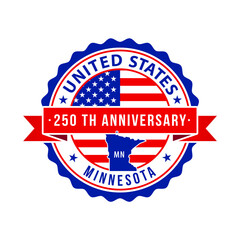 250 Years American Freedom Emblem, Minnesota vector Badge with small state map