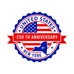 250 Years American Freedom Emblem, New York vector Badge with small state map
