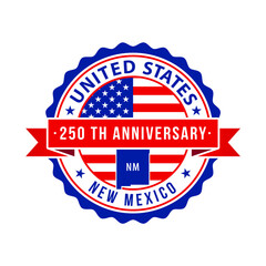 250 Years American Freedom Emblem, New Mexico vector Badge with small state map