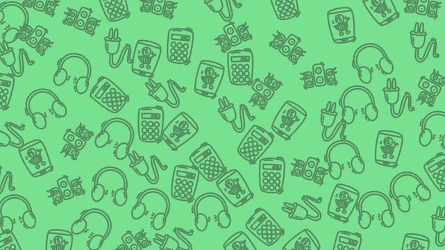 Green tech doodles background for digital projects. Suitable for web designs, social media graphics, tech presentations, and ecofriendly campaigns.