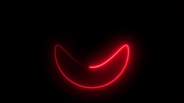 Red neon glow curve moving on black bac