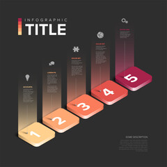 This isometric infographic features five numbered steps in a professional design. The numbered steps are ideal for showing an infographic workflow or a business process sequence.