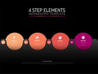Visualize your workflow with this 4 step elements infographic template. This modern infographic template features four colorful circles for clear and professional data visualization.