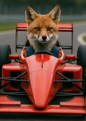 Fox driving red racecar wallpaper.