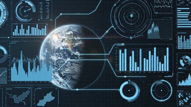 Futuristic digital interface displaying Earth data in space