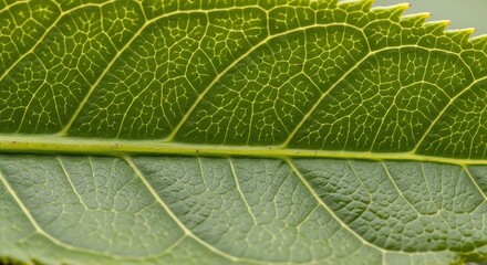 Fototapeta premium A detailed close-up view of a green leaf showcasing intricate veins and texture in a natural setting