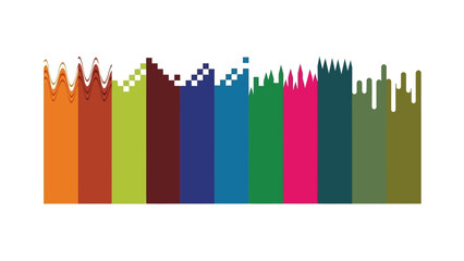 Obraz premium colorful abstract graphic equalizer with diverse wavy pixelated jagged and dripping patterns for sound data or modern tech.