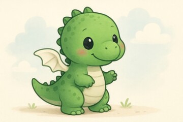 Fototapeta premium Cute green dragon illustration.