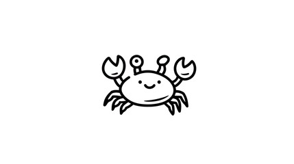 Fototapeta premium A simple, black line drawing of a smiling crab with claws and eyes on a white background