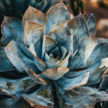 agave succulent in botanical garden close up on petals