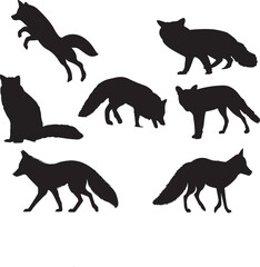 Silhouettes of various foxes in different poses and positions.
