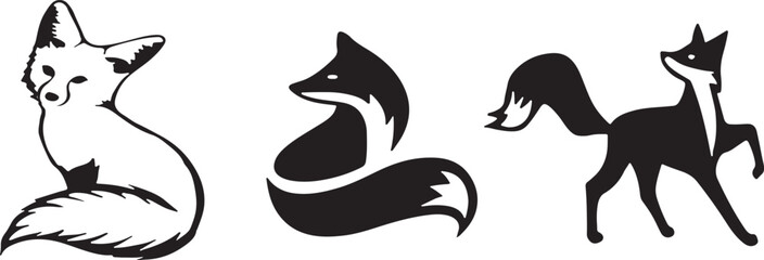 Three stylized foxes in different poses showcasing artistic versatility and creativity