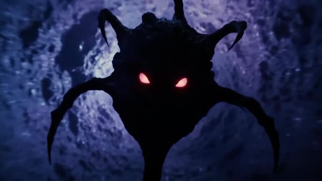 Sinister shadowy entity with glowing eyes emerging from dark passage