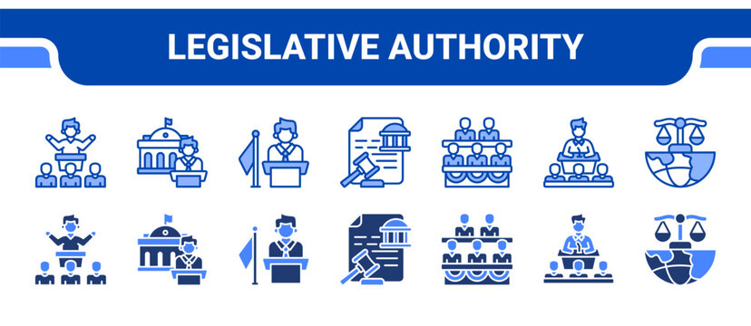 Legislative Authority Icon Collection,  featuring Senator, Governor, Mayor, Legislature, Parliament, Congress, Law.