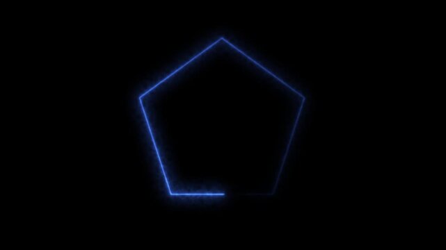 Neon blue pentagon outline motion on black