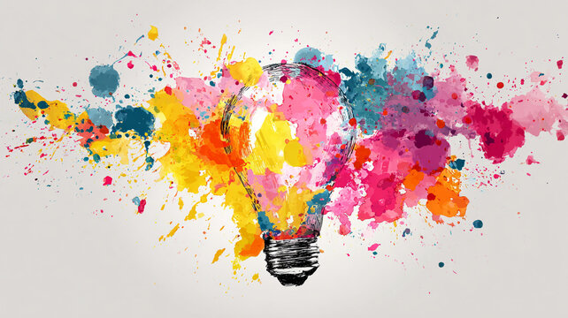 Colorful Paint Explosion Light Bulb. - Creative Idea Concept.