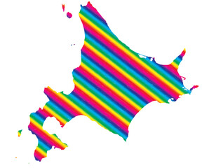 北海道　虹色　カラフル　縞模様　イラスト © 酢漬け きゅうりの