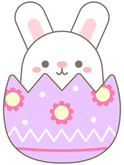 Cute Pastel Bunny Sitting in Floral Easter Egg for Spring Holiday