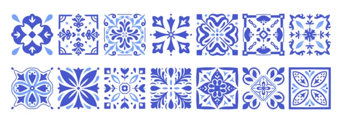 Fototapete Portugal Keramikfliesen Mediterranean Blue Ceramic Tile Patterns: Portugal Azulejo, Italian Amalfi, and Greek Mosaic Vector Backgrounds  © Natalia Korshunova