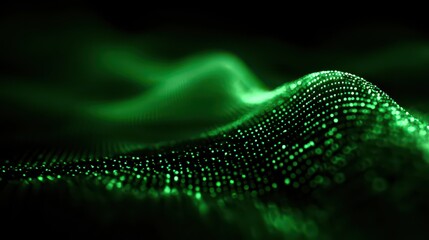 Abstract Green Landscape Made of Glowing Particles on Black Background