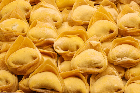 Original Italian Tortelloni Bolognesi vegetarian pasta photographed before being cooked

