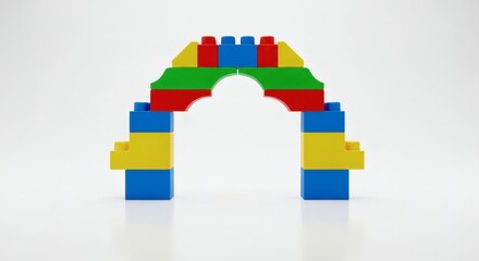 Fototapeta premium LEGO Archway Bright Building Blocks Stand Tall Against White.