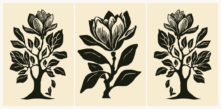 Minimal Botanical Flower Silhouette Vector Illustration