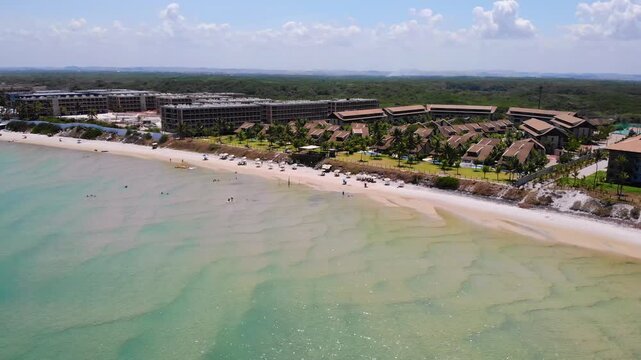 Drone Aerial of Muro Alto Beach Natural Pool Near Porto de Galinhas, Pernambuco Brazil &ndash; People Enjoying Summer