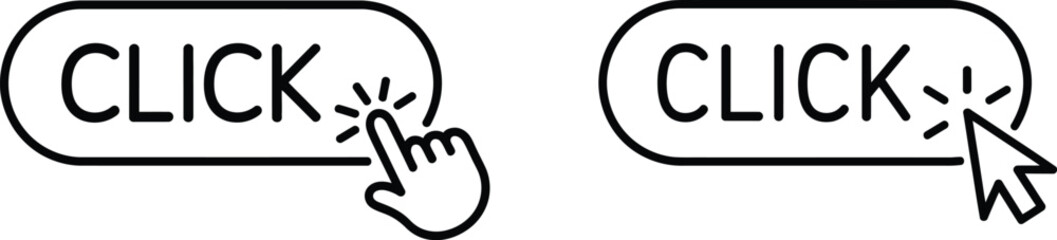 Fototapeta premium Click button icon set, computer mouse arrow and hand cursor clicking outline vector illustration