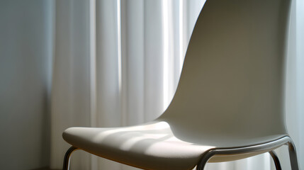 Single dining chair back against clean wall with left copy space soft daylight luxury phot