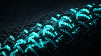 Macro: Extreme Macro Glowing Fiber Optic Smart Fabric Weave Future Textile Technology Wearable Tech Material Science