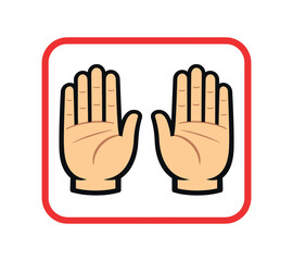 Obraz premium raised two hand gesture both palms facing forward inside subtle frame strong stop body language symbol no faces no bodies . colored flat icon vector illustration