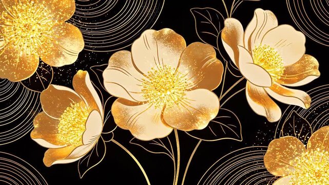 Golden floral pattern on black background
