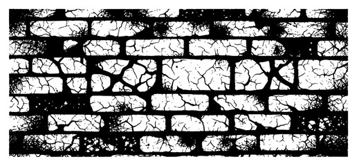 Naklejka premium Old broken brick wall texture with high contrast black and white grunge details