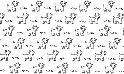 Obraz premium Seamless goat line art pattern. Minimalist livestock sketch background for fabric, stationary, and digital scrapbooking.