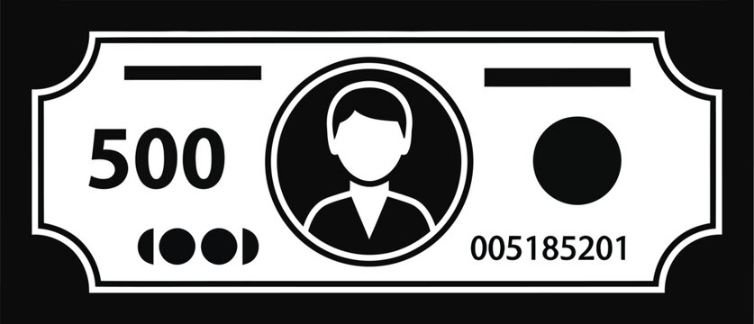 Flat cheque design with person icon, serial number and value in simple vector style