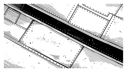 Hand drawn sketch of industrial metal plates with rivets and diagonal steel beams in grunge style © Anna