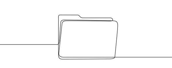 Document folder in line art style. Minimalist drawing of an open stationery folder made in a continuous line. Vector illustration.