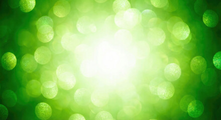 Obraz premium Vibrant green bokeh lights shining brightly in dark background