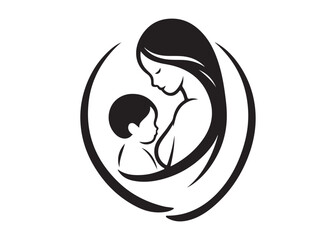 Fototapeta premium mother's day logo silhouette vector, motherhood love silhouette vector illustration, women and child logo silhouette, mother holding baby logo, happy mother's day logo vector silhouette 