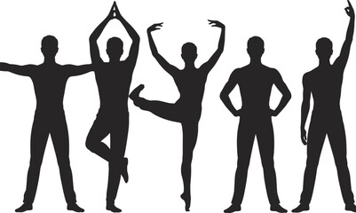 Dance and yoga silhouette illustration set, expressive movement artwork, fitness pose vector design, lifestyle activity icon pack, black graphic collection © Rima Khatun