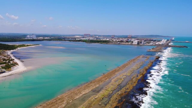 Drone Aerial of Muro Alto Beach Natural Pool Near Porto de Galinhas, Pernambuco Brazil &ndash; People Enjoying Summer