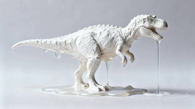 White dinosaur statue with liquid dripping