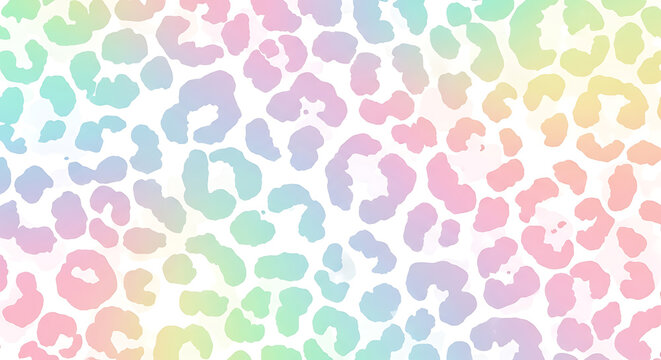 Rainbow Leopard Print Pattern on White Background seamless texture