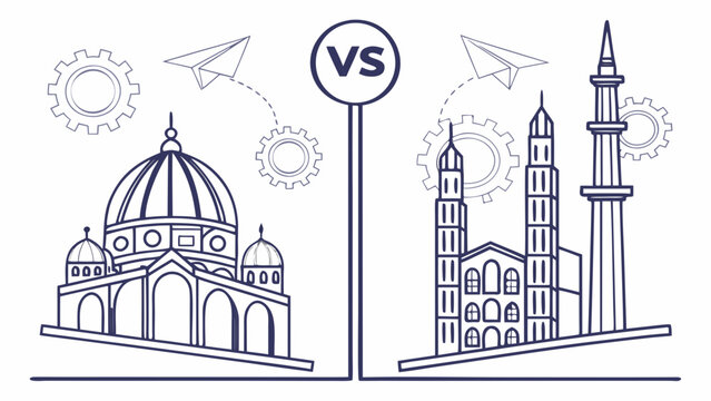 Side-by-side comparative column chart, clean and symmetrical design.